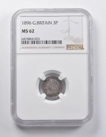 MS62 1896 Great Britain 3 Pence NGC a7014