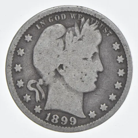 1899 (P) Barber Quarter 90% Silver VG Condition