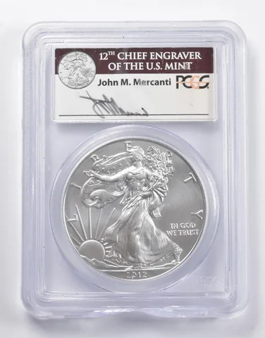MS70 2012-W American Silver Eagle FS Signed Mercanti PCGS a5223