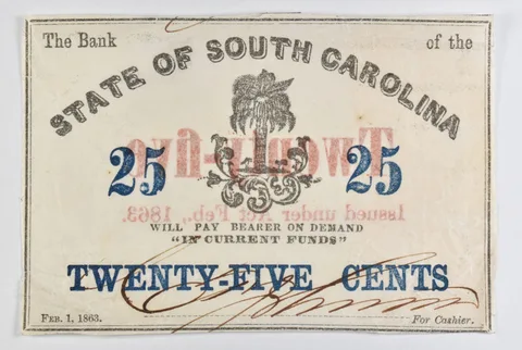1863 25 Cents State Of South Carolina Bank Note a8464