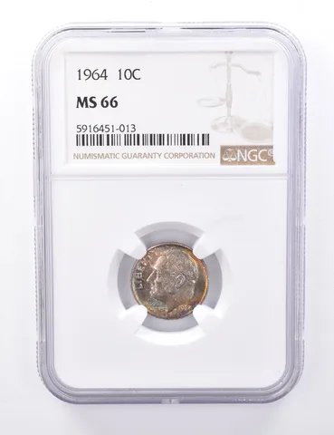 MS66 1964 Roosevelt Dime - Graded NGC Rainbow Toned *4402