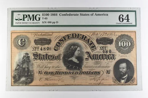 1864 $100 Confederate States of America T-65 Choice Uncirculated 64 PMG *0953