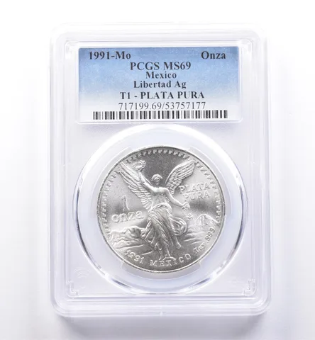 1991 Mo Mexico 1 Onza Silver T1 Plata Pura MS69 PCGS a8627
