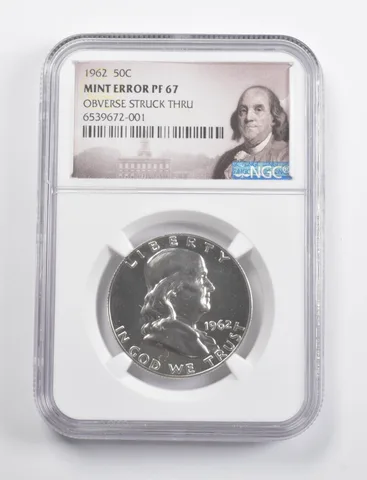Mint Error PF67 1962 Franklin Half Dollar OBV Struck Thru NGC a3429