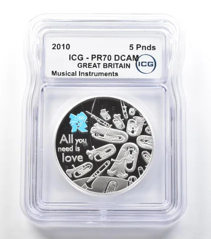 2010 Great Britain 5 Pounds Silver Musical Instruments PR70 DCAM ICG a3690