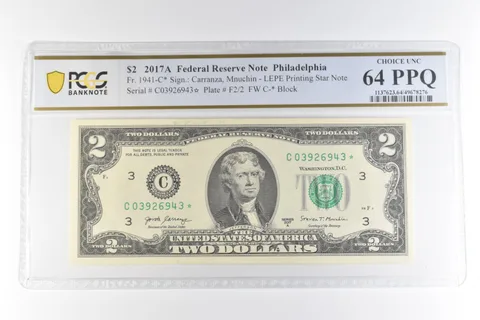 2017 A $2 Philadelphia PA FRN Fr#1941-C* LEPE Printed Star 64 PPQ PCGS *0675