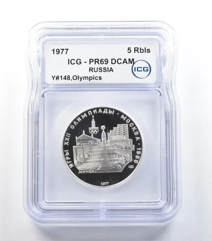 1977 USSR 5 Roubles Olympics Y#148 PR69 DCAM ICG *0499