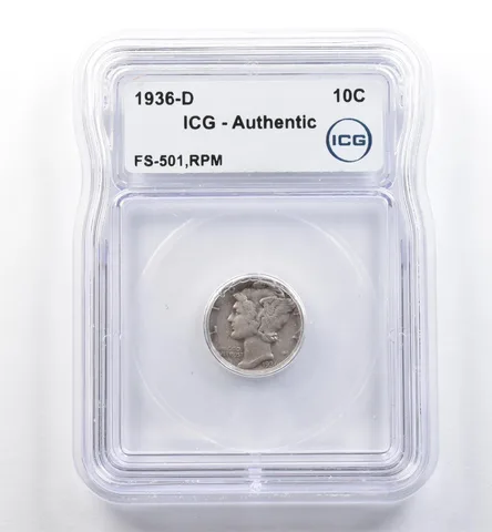 1936-D Mercury Dime FS-501 RPM Authentic ICG *5993