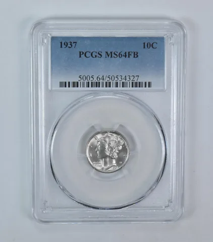 1937 Mercury Dime MS64 FB PCGS Blue Label