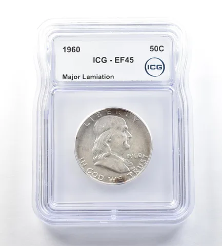 1960 Franklin Half Dollar Major Lamination EF45 ICG *0588