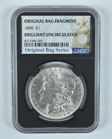 1890 Morgan Silver Dollar Original Bag Fragment BU NGC