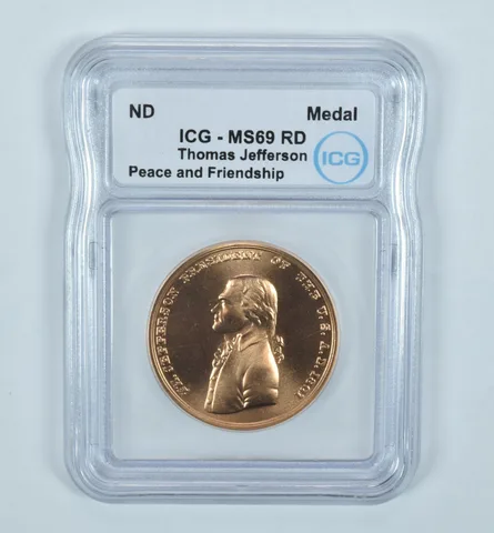(ND) Presidential Medal Bronze Thomas Jefferson Peace & Friendship MS69 RD ICG
