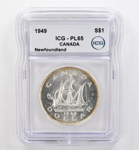 1949 Canada 1 Dollar Silver Newfoundland PL65 ICG Peripheral Tone *9504