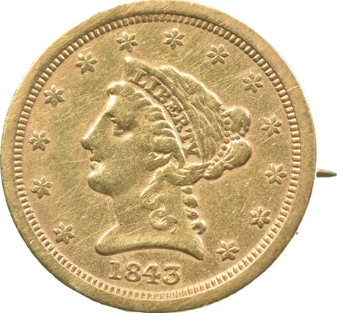 1843-O $2.50 Liberty Head Gold Quarter W/ Pin Attachment *3650