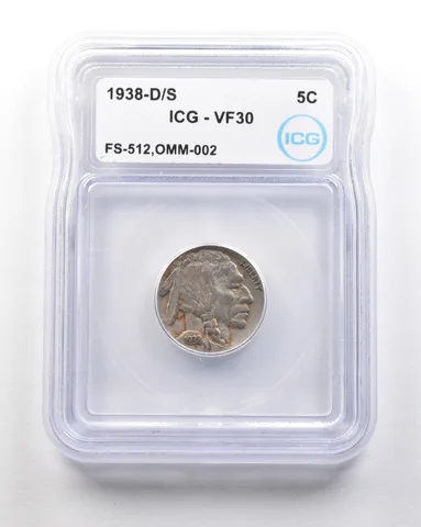 1938-D/S Indian Head Buffalo Nickel Mint Error FS-512 OMM-002 VF30 ICG *1692