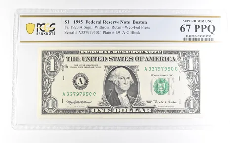 1995 $1 Boston MA FRN Fr#1923-A Superb Gem Unc 67 PPQ PCGS *2914