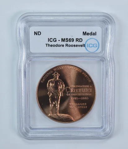 (ND) Bronze Medal Theodore Roosevelt Bald Eagle MS69 RD ICG