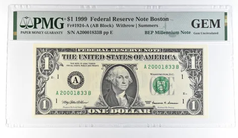 1999 $1 Boston MA FRN Fr#1924-A BEP Millennium Note PMG Fancy Serial *8103