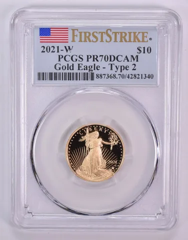 2021-W $10 American Gold Eagle Type 2 First Strike 1/4 Oz PR70 DCAM PCGS