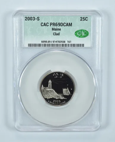 2003-S Washington State Quarter Maine CLAD PR69 DCAM CAC CACg