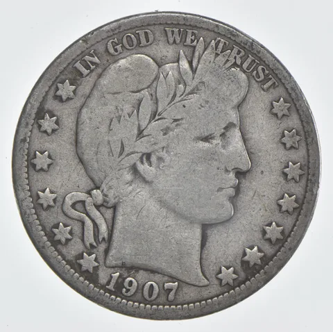 1907-D Barber Half Dollar 90% Silver VG Condition
