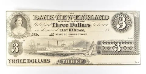 1860s $3 Obsolete Currency East Haddam CT Bank Of New England *5618