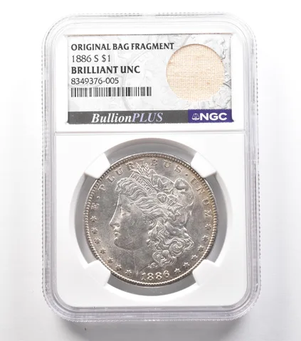 1886-S Morgan Silver Dollar Original Bag Fragment BU NGC *2450