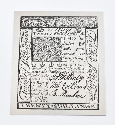 1776 20 Shillings Delaware Colonial Currency Silver Plate Pattern 31.5g a3271