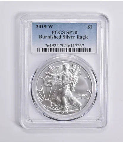 2019-W BURNISHED SILVER EAGLE SP70 PCGS Blue Label
