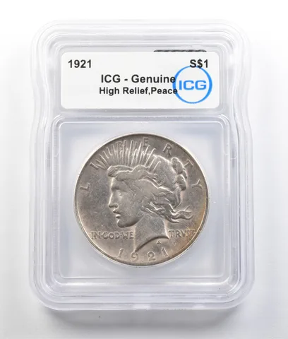 1921 Peace Silver Dollar High Relief Genuine ICG a9359
