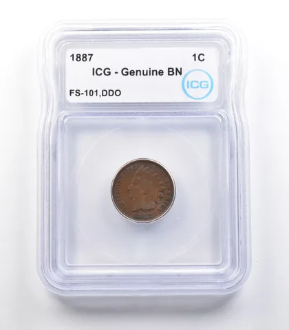 1887 Indian Head Cent Mint Error FS-101 DDO Genuine BN ICG *2274