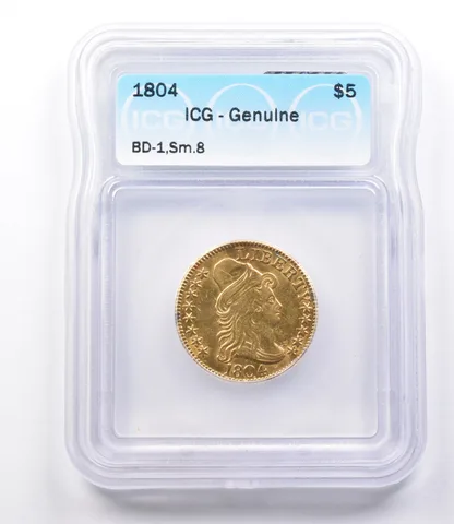 Genuine 1804 $5 Capped Bust Gold Half Eagle Small 8 ICG a1930