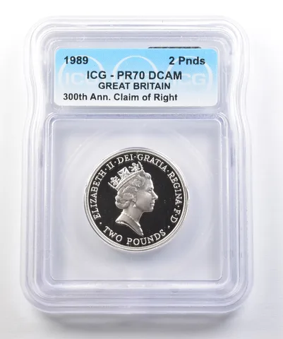 1989 Great Britain 2 Pounds 300th Anniversary Claim Of Right PR70 DCAM ICG *0446