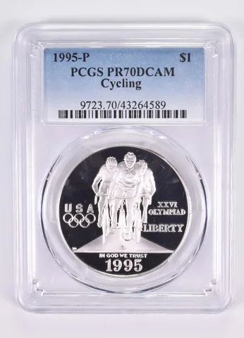 1995-P Cycling Commemorative Dollar PR70 PCGS Blue Label