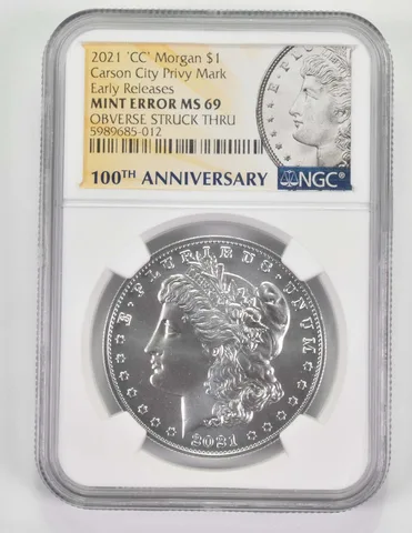 Err MS69 2021-'CC' Morgan Silver Dollar CC Privy OBV Strck Thru ER NGC *9670