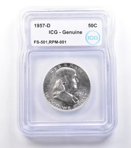 1957-D Franklin Half Dollar FS-501 RPM-001 Genuine ICG a4852