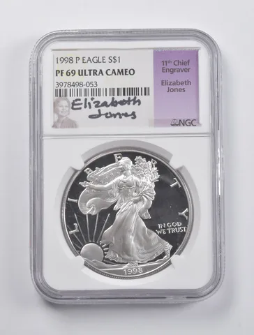 PF69 UCAM 1998-P American Silver Eagle Signed Jones NGC a2993