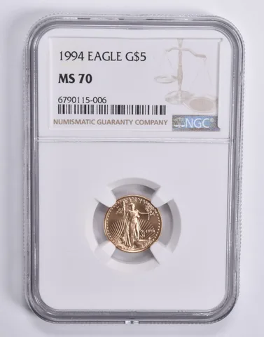 1994 $5 American Gold Eagle 1/10 Oz Gold MS70 NGC Brown Label