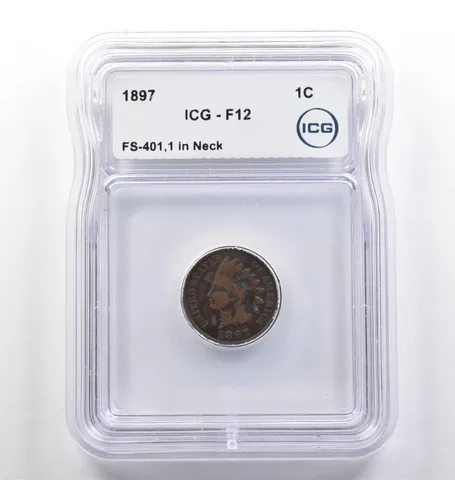 1897 Indian Head Cent FS-401 1 In Neck F12 ICG *4098
