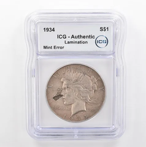 1934 Peace Silver $1 Mint Error Lamination Authentic ICG Beautiful Tone *5376