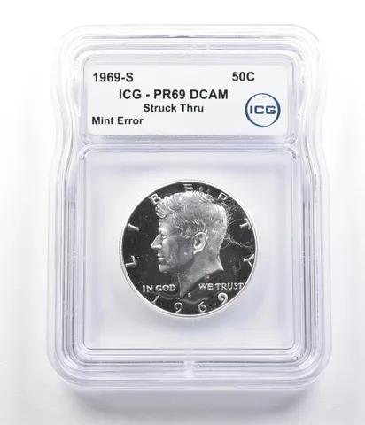 1969-S Kennedy Half Dollar Mint Error Struck Thru PR69 DCAM ICG *7380