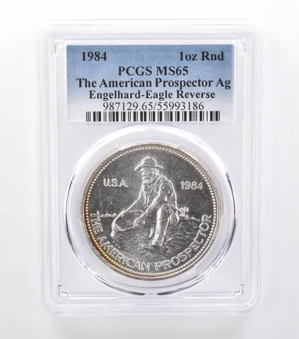 1984 Engelhard American Prospector 1 Oz Silver Eagle MS65 PCGS Nice Tone *9230