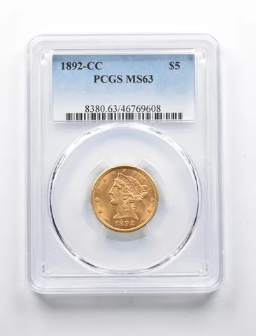MS63 1892-CC $5 Liberty Head Gold Half Eagle PCGS a1346