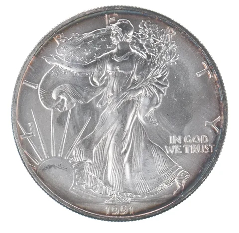 Beautiful Toned - 1991 American Silver Eagle 1 Troy Oz .999 Fine Silver *098