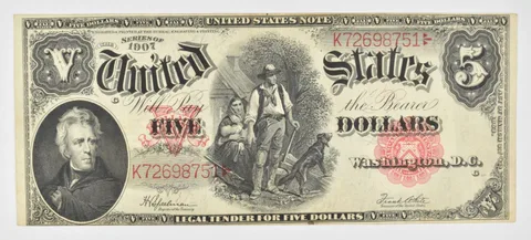 1907 $5 United States Legal Tender Note - Large Note *1502