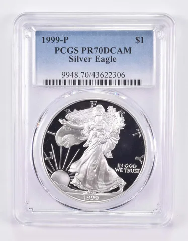 1999-P American Silver Eagle PR70 DCAM PCGS Blue Label