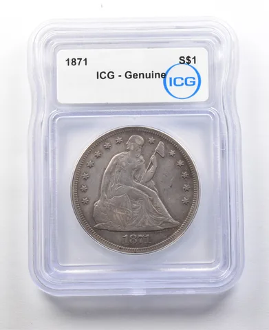 1871 Seated Liberty Trade Silver Dollar Genuine ICG *8900