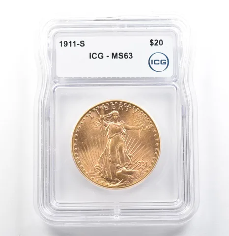 1911-S $20 Saint Gaudens Gold Double Eagle MS63 ICG *6830