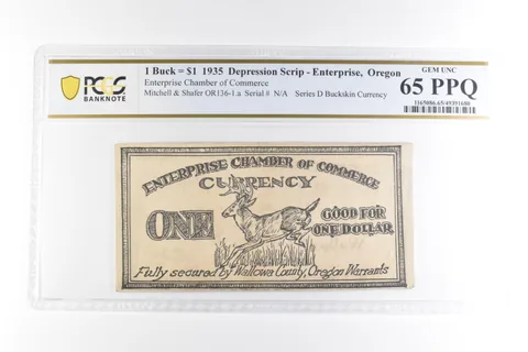 1935 $1 Scrip Enterprise OR Chamber Of Commerce Gem Unc 65 PPQ PCGS a2098