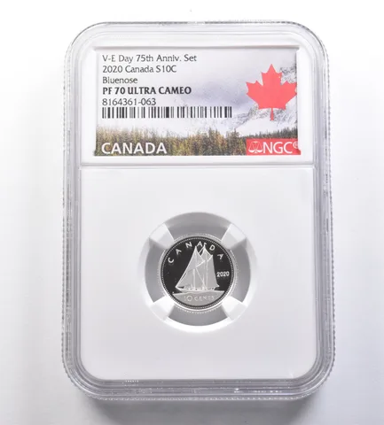 2020 Canada 10 Cents Silver V-E Day 75th Anniversary Set Bluenose PF70 NGC *7073